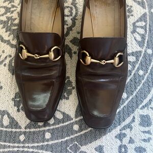 Gucci Brown Leather Loafers with Gold Hardware